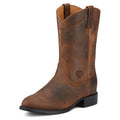 Brown leather cowboy boot on a white background
