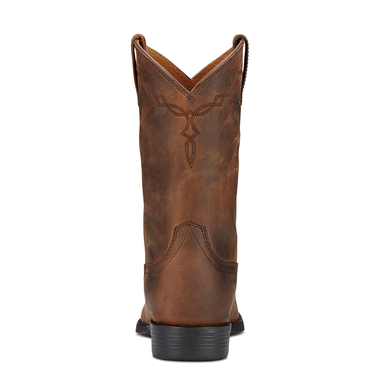 Brown leather cowboy boot on a white background