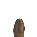Brown leather boot on a white background