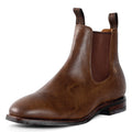 Brown leather Chelsea boot on a white background
