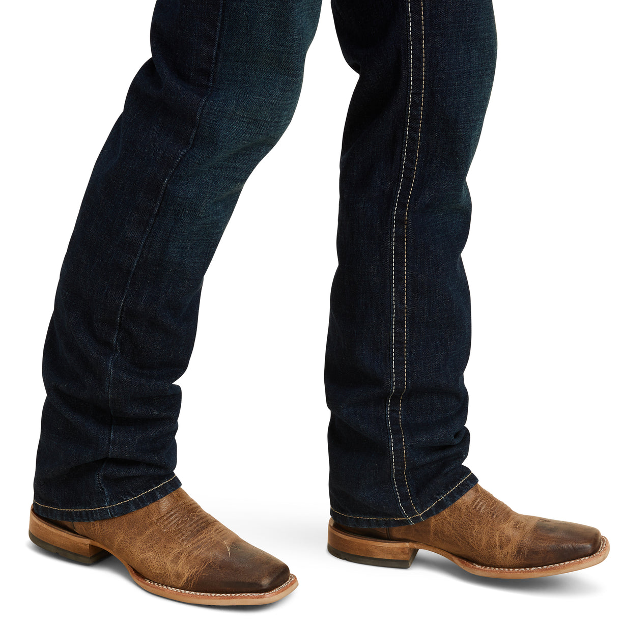 Ariat Men's M5 Straight Winfield Straight Leg Jeans in dark blue denim - Detail