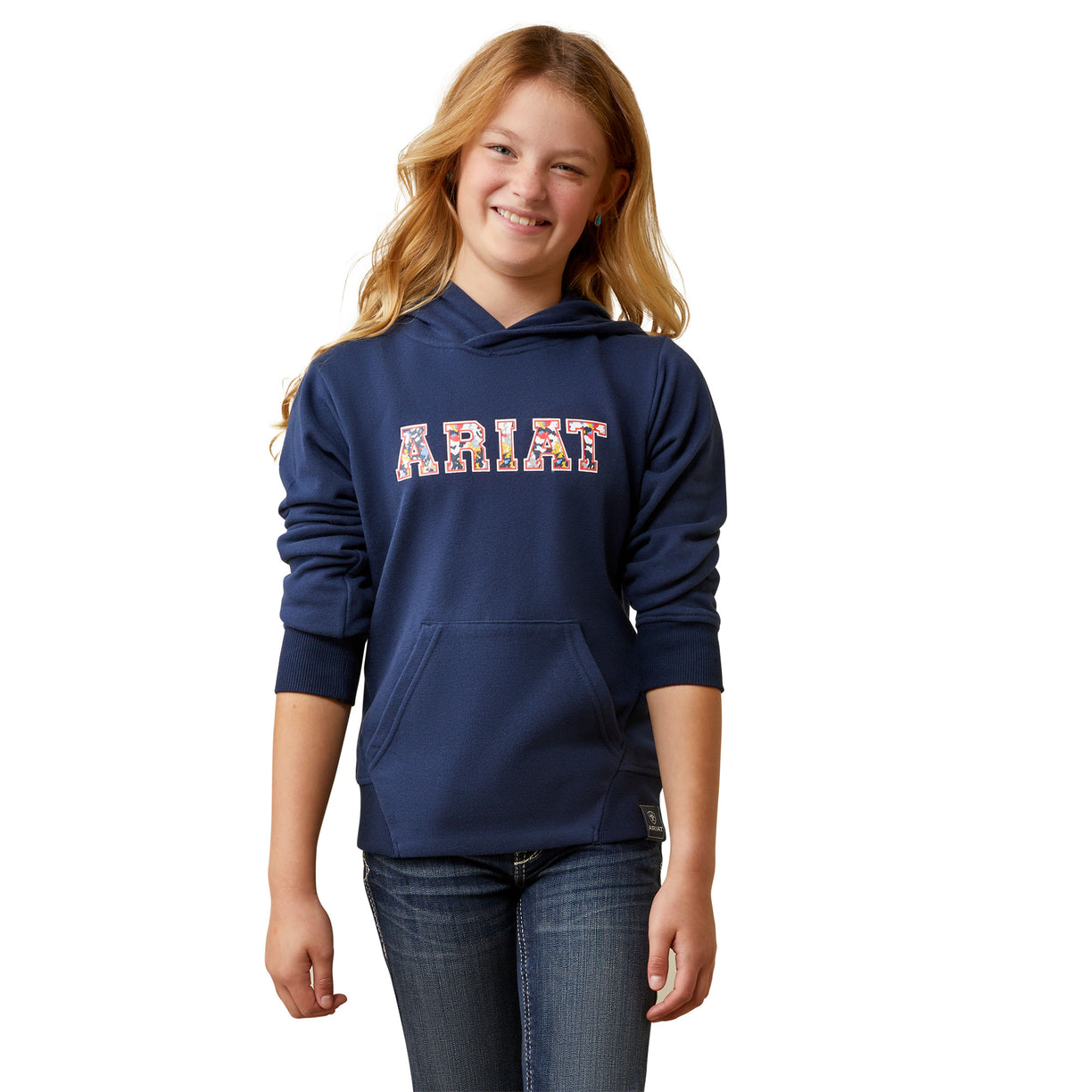 Ariat 3D Logo 2.0 Kids Hoodie in Navy and Red