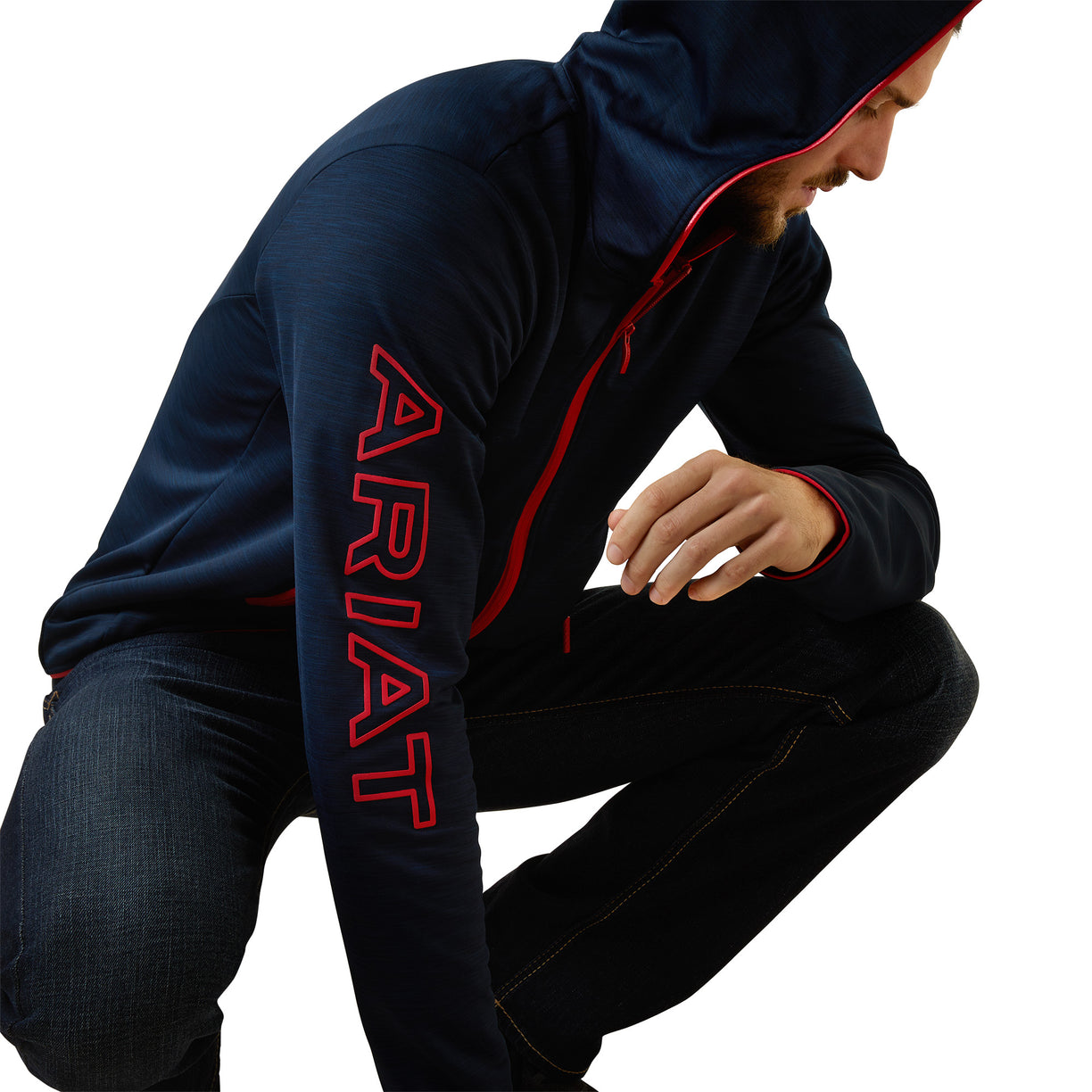 Ariat Men's Byron Full Zip Hoodie in Navy & Red Detail