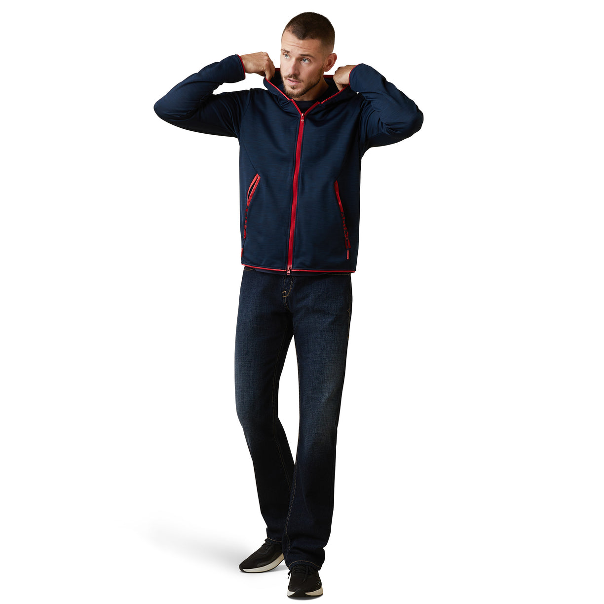 Ariat Men's Byron Full Zip Hoodie in Navy & Red Full