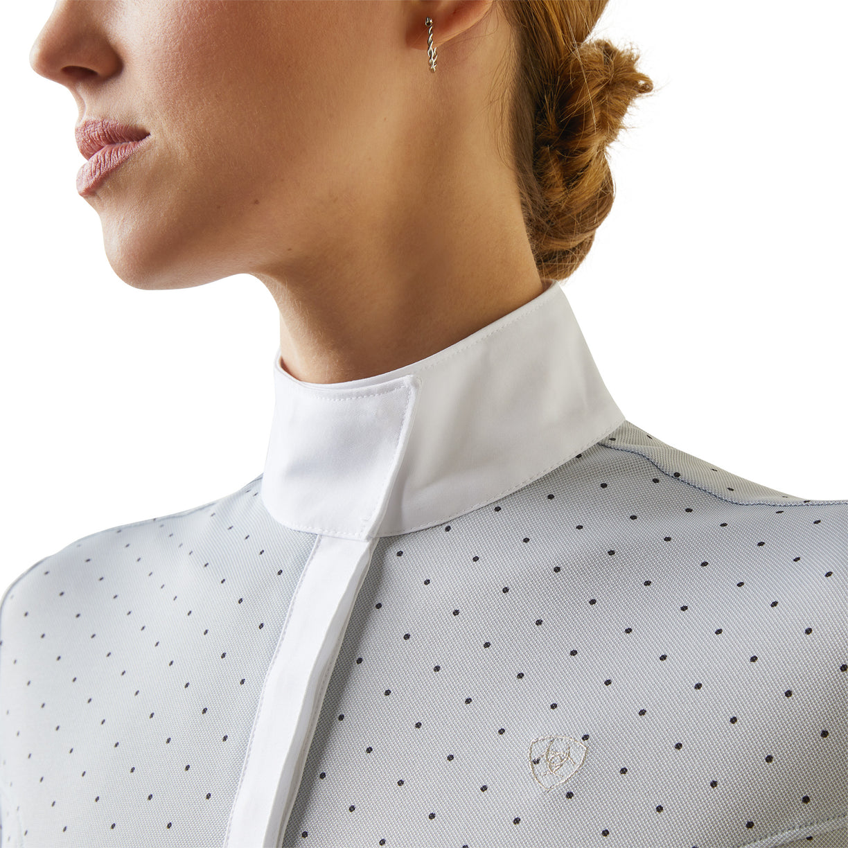 Ariat Women's Aptos Show Shirt in Pearl Grey Dot Pattern Detail