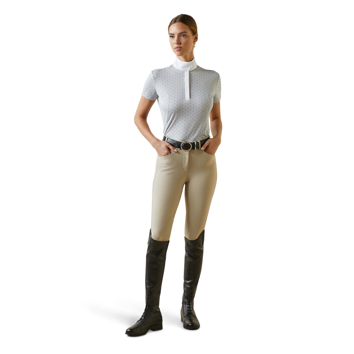 Ariat Women's Aptos Show Shirt in Pearl Grey Dot Pattern Full