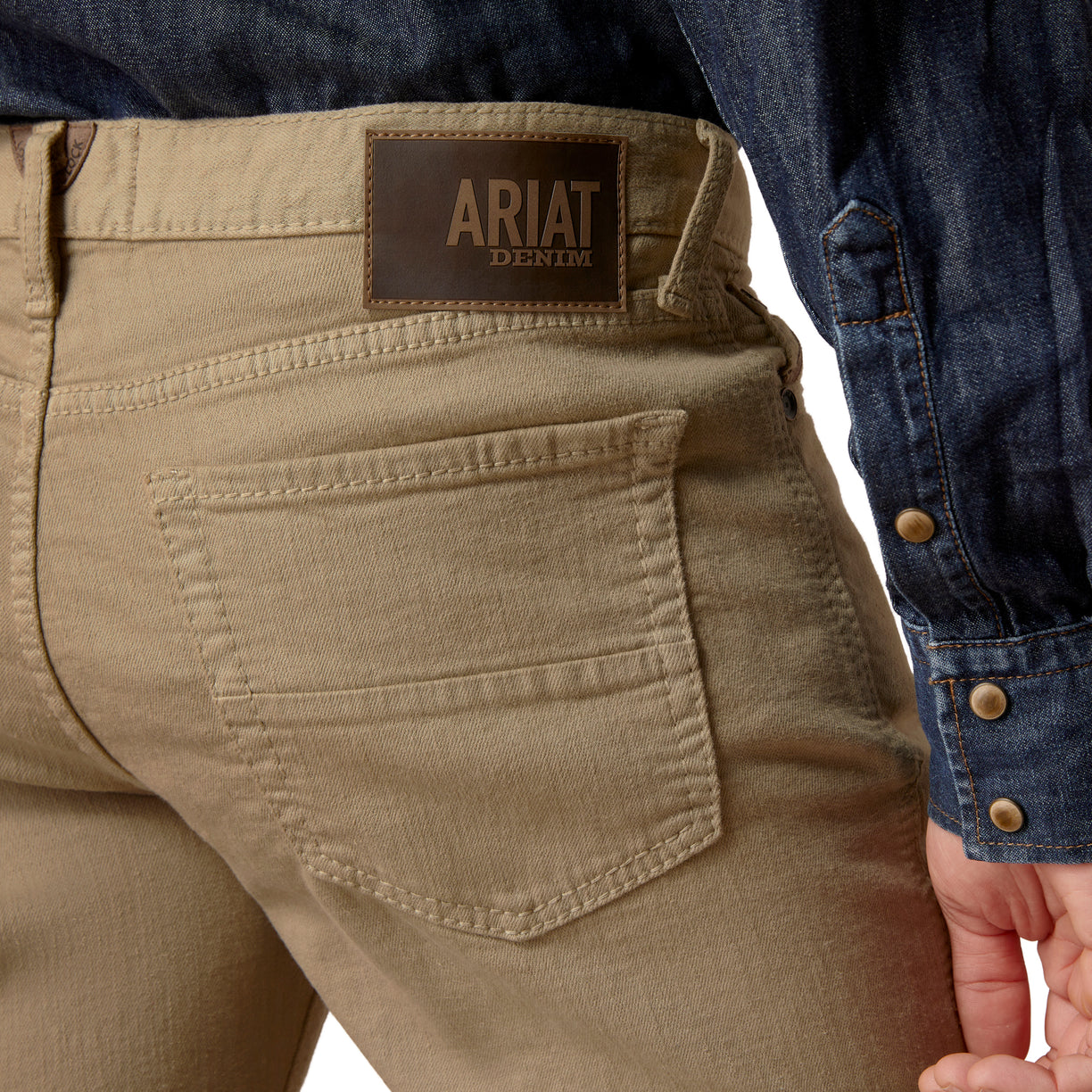 Ariat Men's M7 Rocker Stretch Grizzly Straight Leg Jeans in khaki denim - Detail