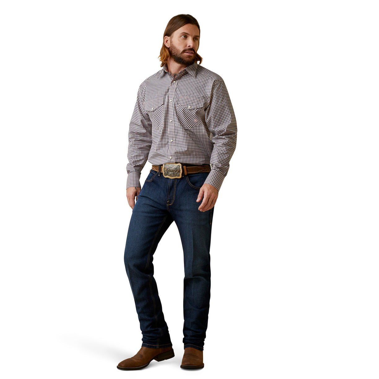 Ariat Men's M1 Vintage Hansen Straight Leg Jeans in dark blue denim - Full