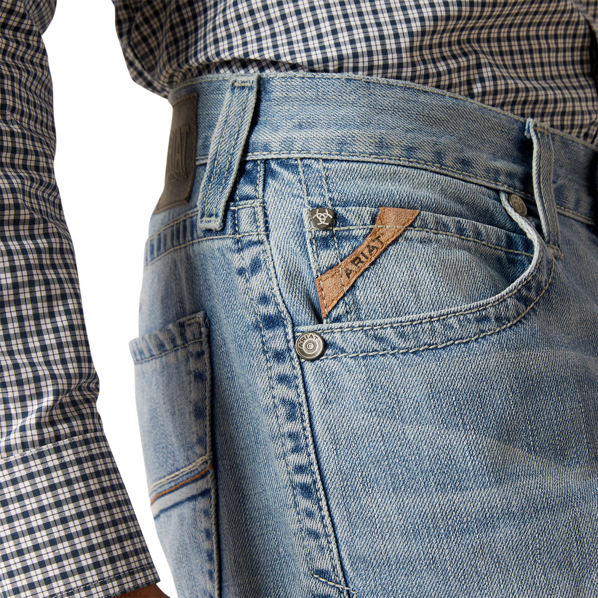 Ariat Men's M5 Straight Noah Straight Leg Jeans in blue denim - Details