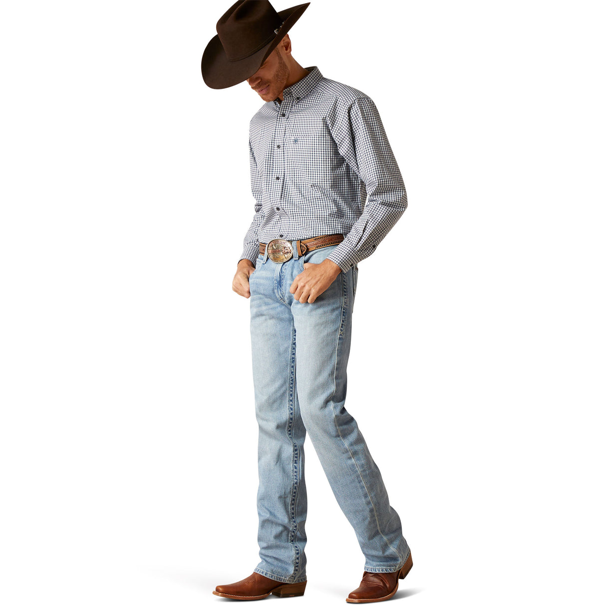 Ariat Men's M5 Straight Noah Straight Leg Jeans in blue denim - Full