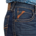 Ariat Men's M5 Straight Dennis Straight Leg Jeans in dark blue denim - Detail