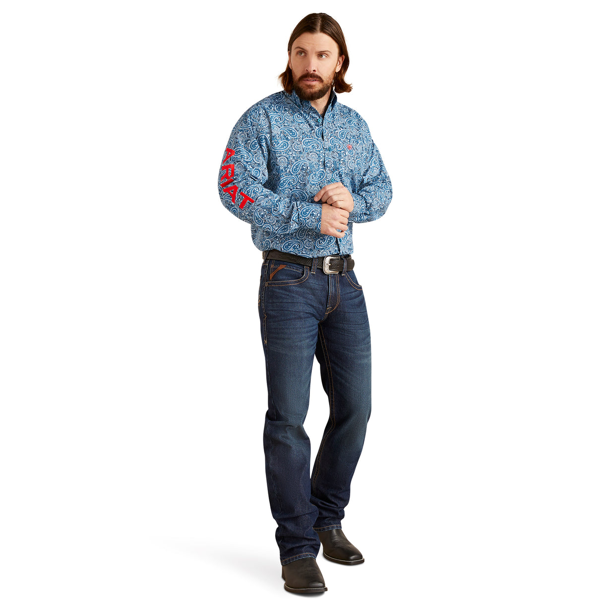 Ariat Men's M5 Straight Dennis Straight Leg Jeans in dark blue denim - Full