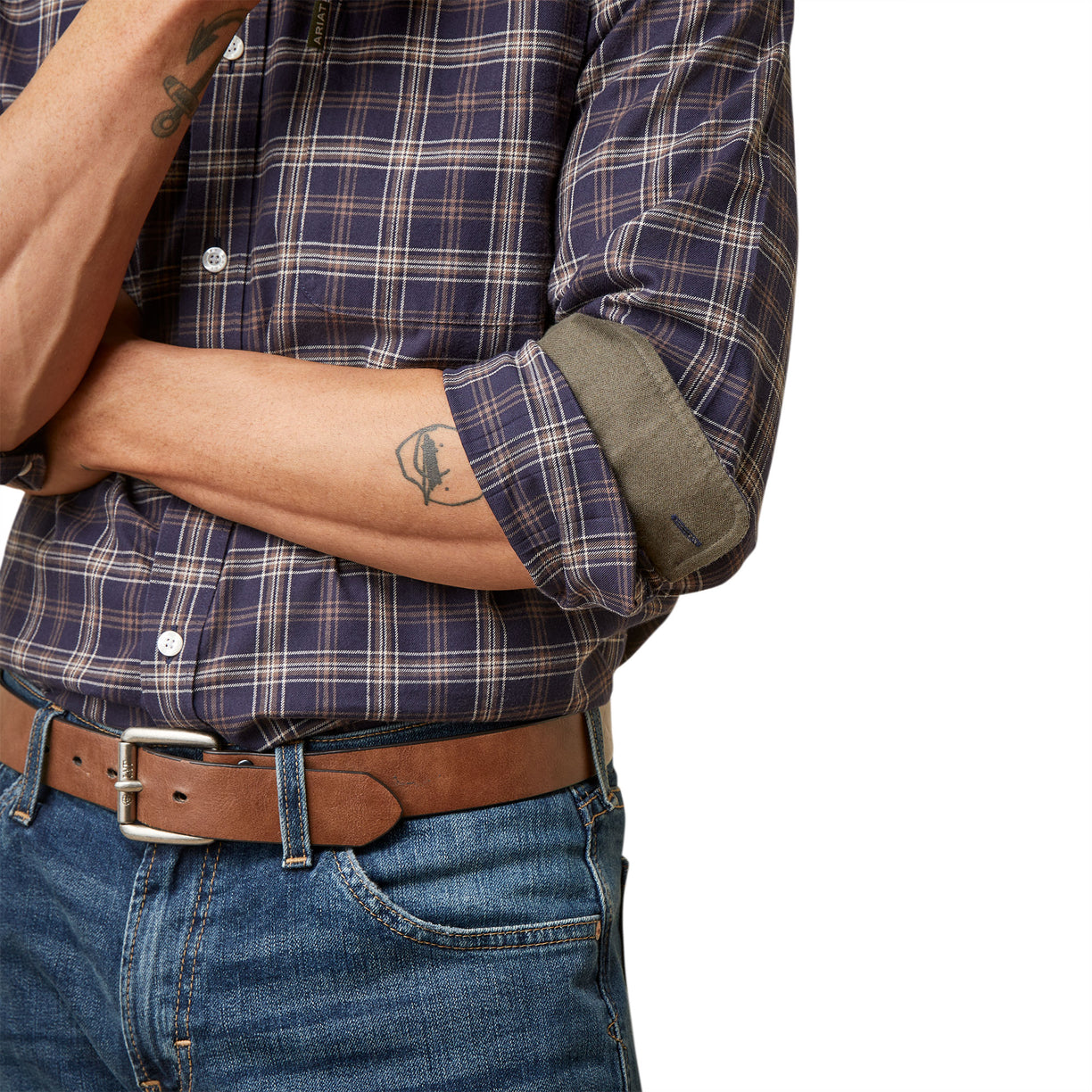 Ariat Men's Clement Shirt in Navy Plaid Detail