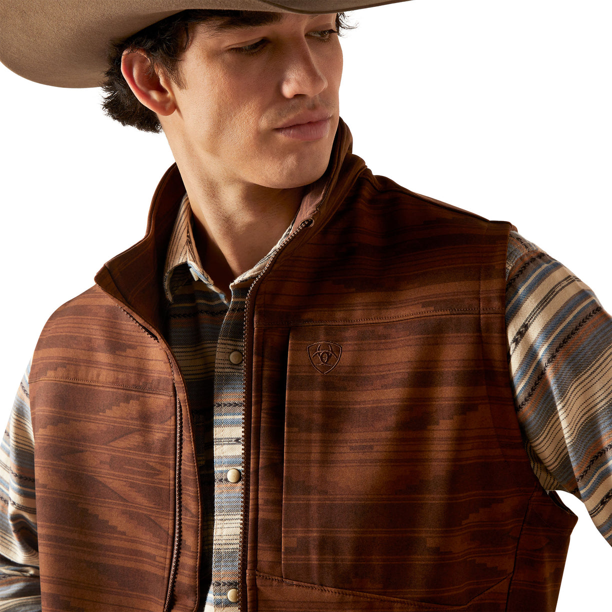 Ariat Men's Logo 2.0 Chimayo Vest in brown pattern - Detail