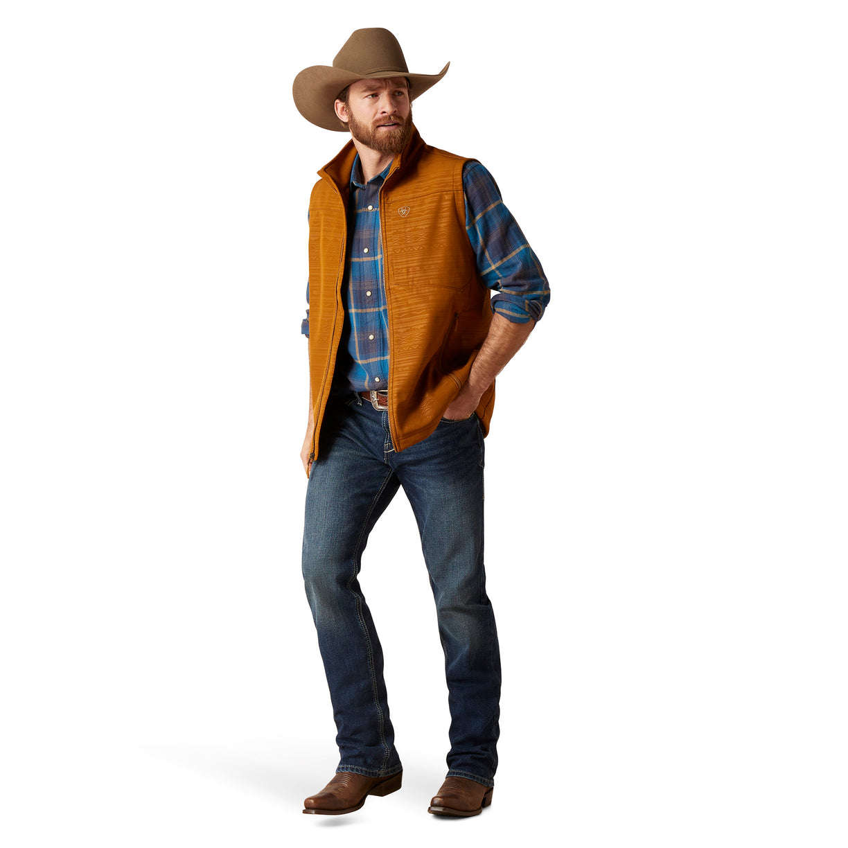 Ariat Men's Logo 2.0 Softshell Vest in brown - Full