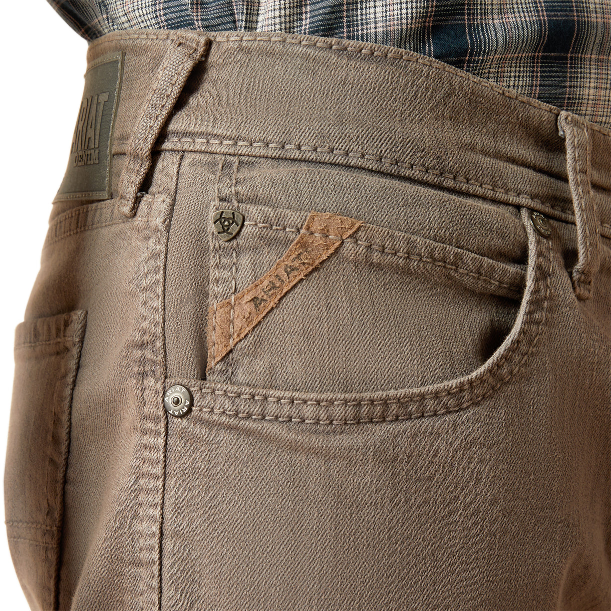 Ariat Men's M5 Straight Hansen Straight Jeans in brown denim - Detail