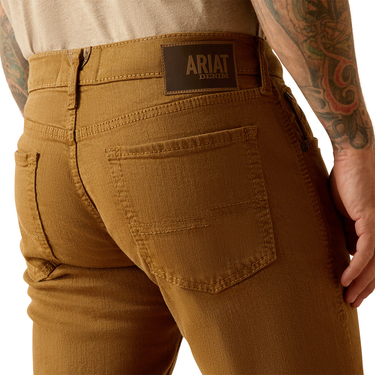 Ariat Men's M5 Straight Hansen Straight Jeans in brown denim - Detail