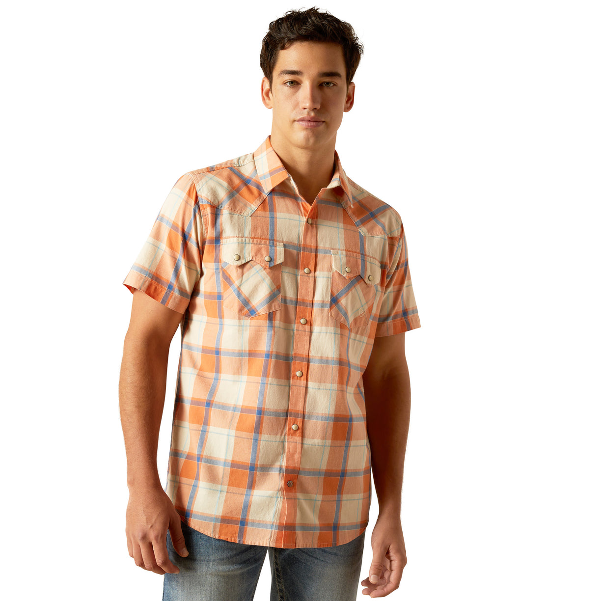 Ariat Men's Handro Retro Fit Shirt in beige and orange pattern - Front