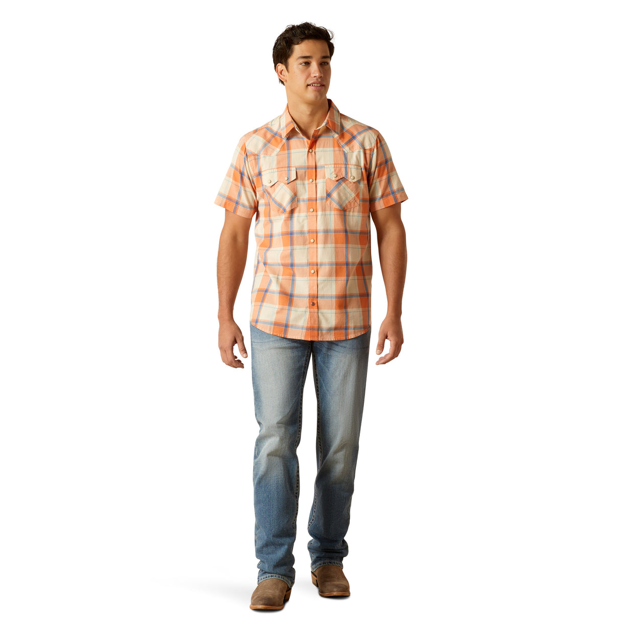Ariat Men's Handro Retro Fit Shirt in beige and orange pattern - Full