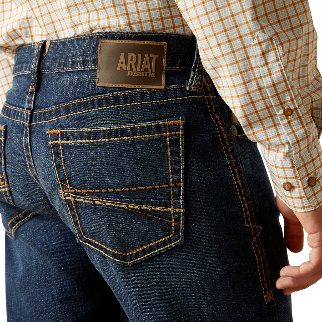 Ariat Men's M7 Slim Gleeson Straight Jeans in dark blue denim - Detail