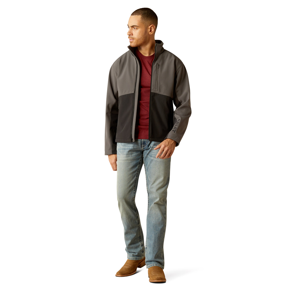 Ariat Men's Logan Softshell Jacket in black & grey - Full