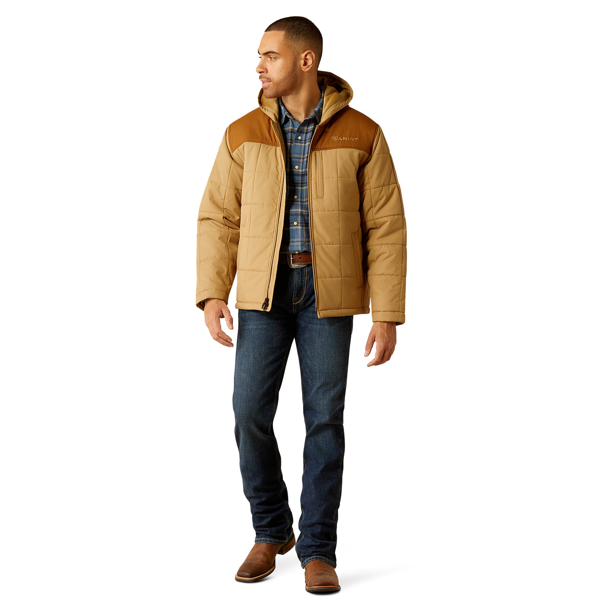 Ariat Men's Crius Hooded Insulated Jacket in Beige & Brown Colour Full