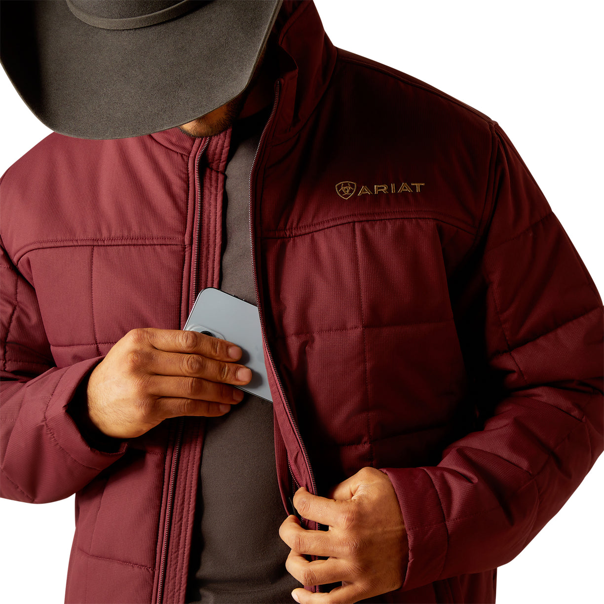 Ariat Men's Crius Insulated Jacket in Dark Red Detail
