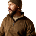 Ariat Men's Caldwell Logo 1/4 Zip Sweater in Dark Brown Heather Detail