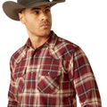 Ariat Men's Harlee Retro Fit Shirt in red and white plaid pattern - Detail