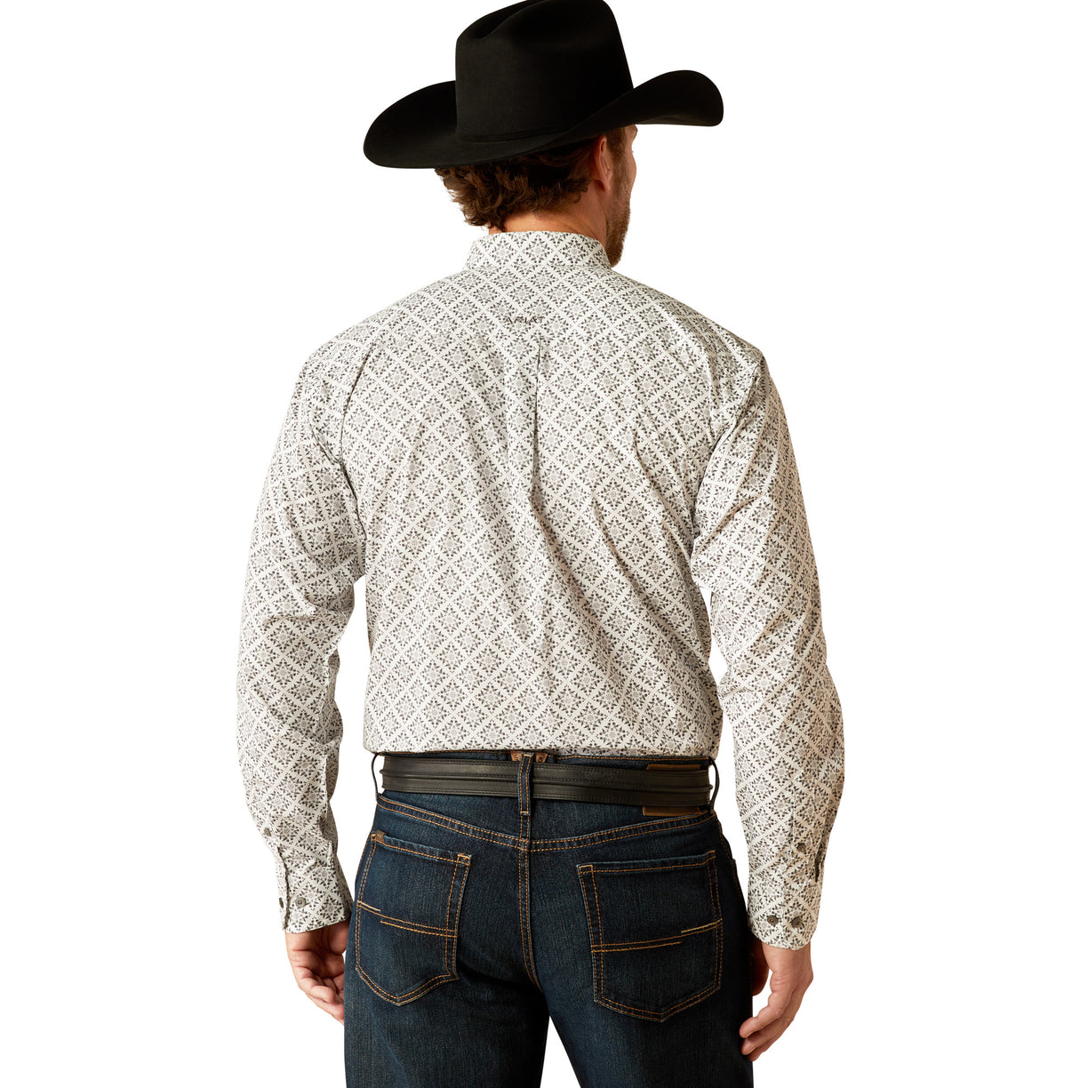 Ariat Men's Jagger Classic Fit Shirt in white & grey pattern - Back