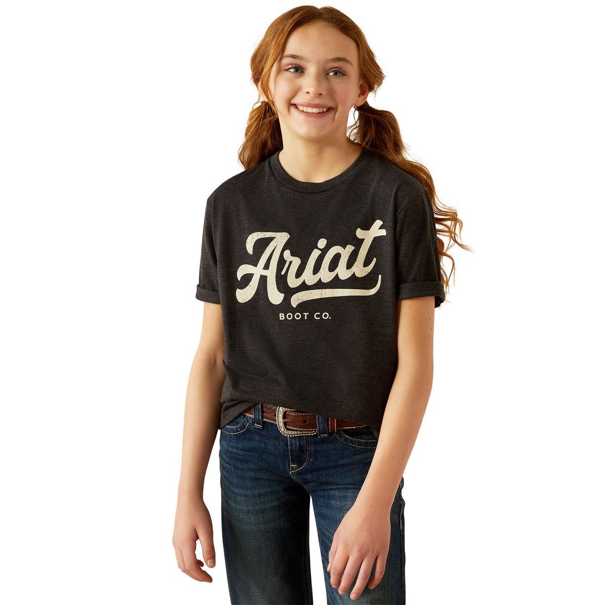 Ariat Kid's Ariat Boot Script T-Shirt in Charcoal Heather Colour Front