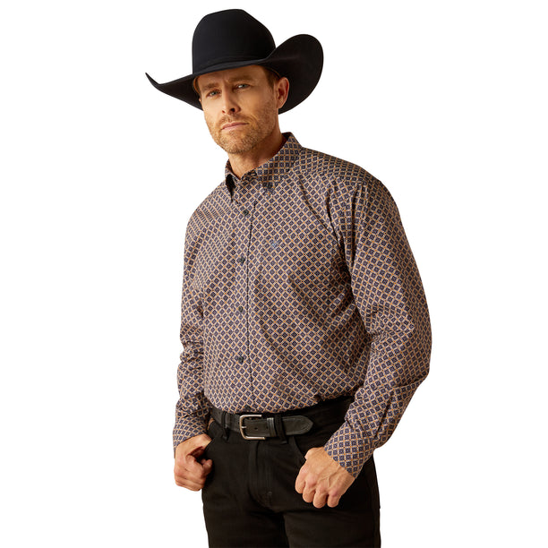 Ariat Men's Crawford Classic Fit Shirt in Navy Pattern Front