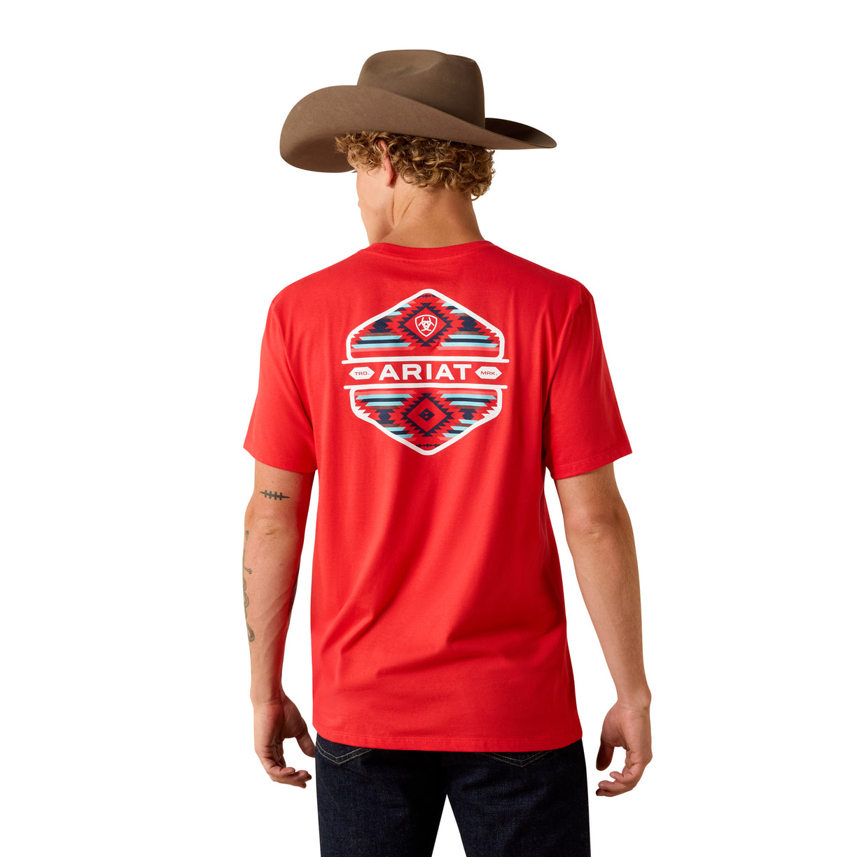 Men's red graphic short sleeve t-shirt. 