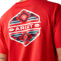 Men's close-up detail red graphic short sleeve t-shirt. 