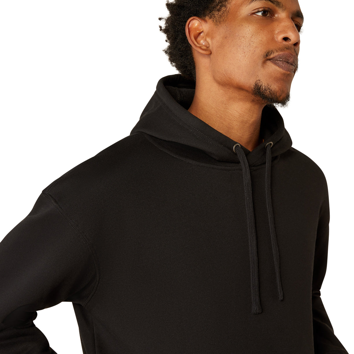 Man wearing a black hoodie on a white background