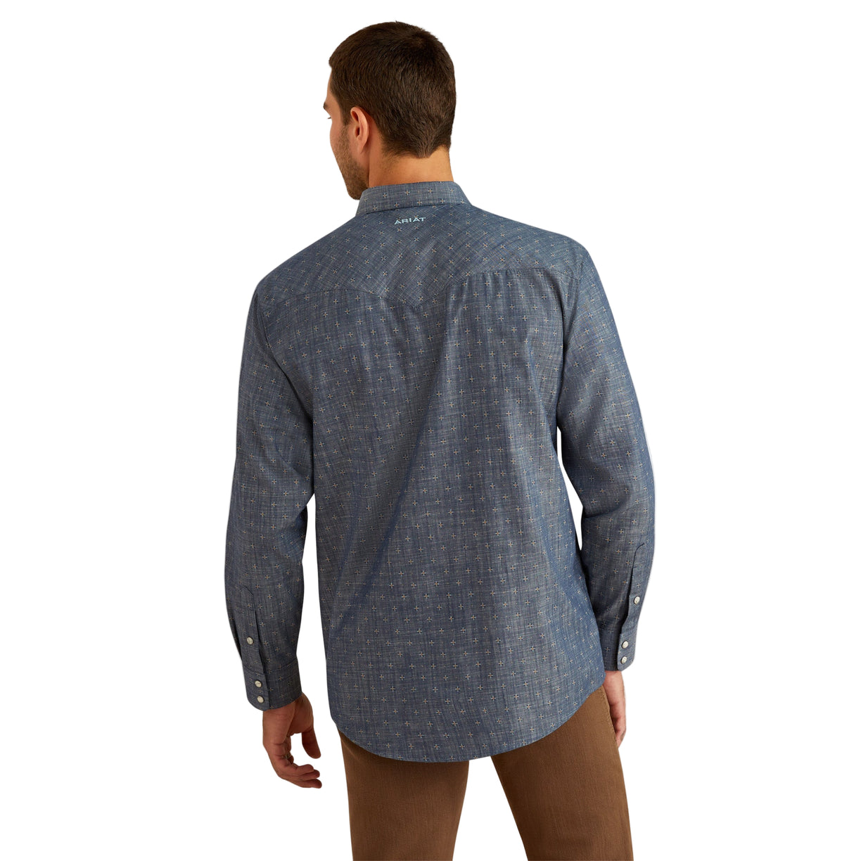 Ariat Men's Fenix Classic Fit Shirt in chambray blue pattern - Back