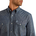 Ariat Men's Fenix Classic Fit Shirt in chambray blue pattern - Detail