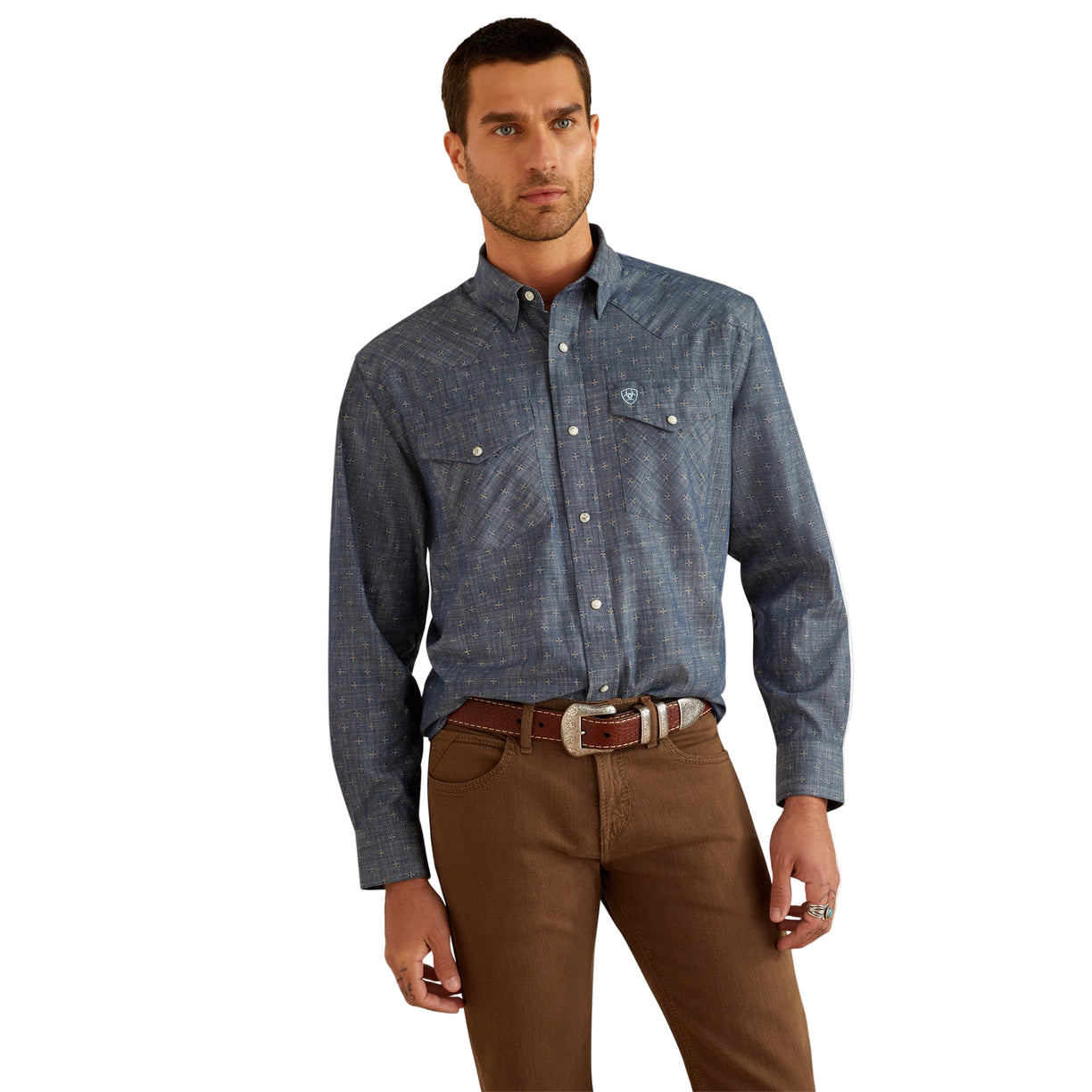 Ariat Men's Fenix Classic Fit Shirt in chambray blue pattern - Front