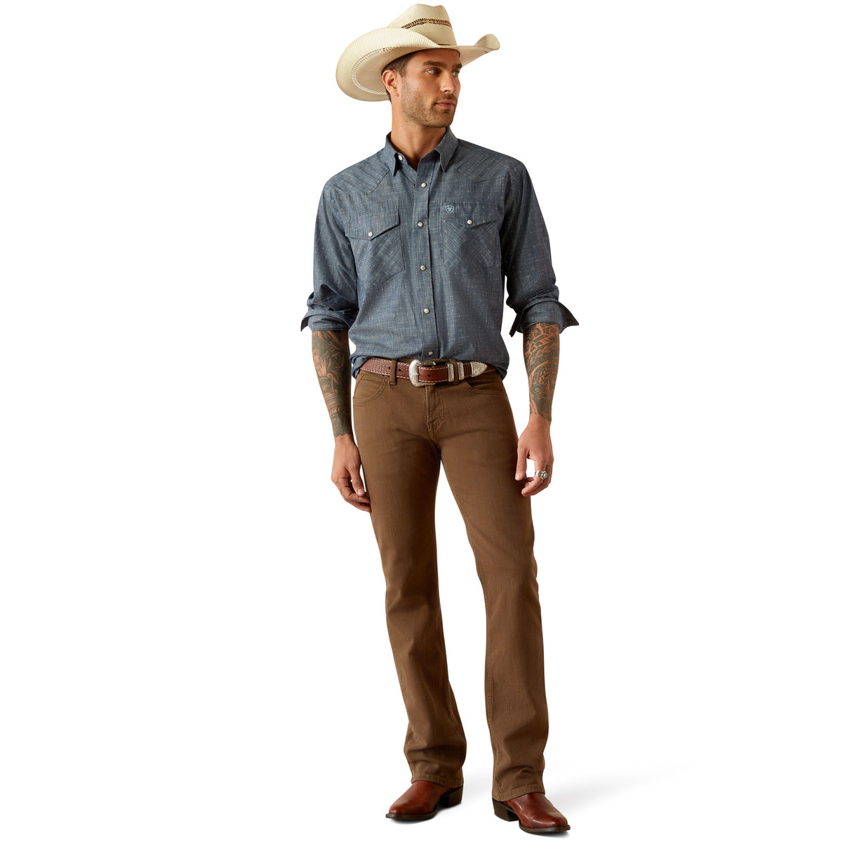 Ariat Men's Fenix Classic Fit Shirt in chambray blue pattern - Full