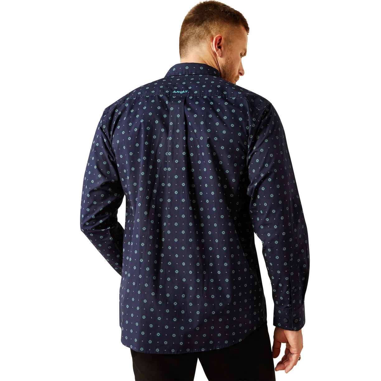 Ariat Men's Jacobi Classic Fit Shirt in navy pattern - Back