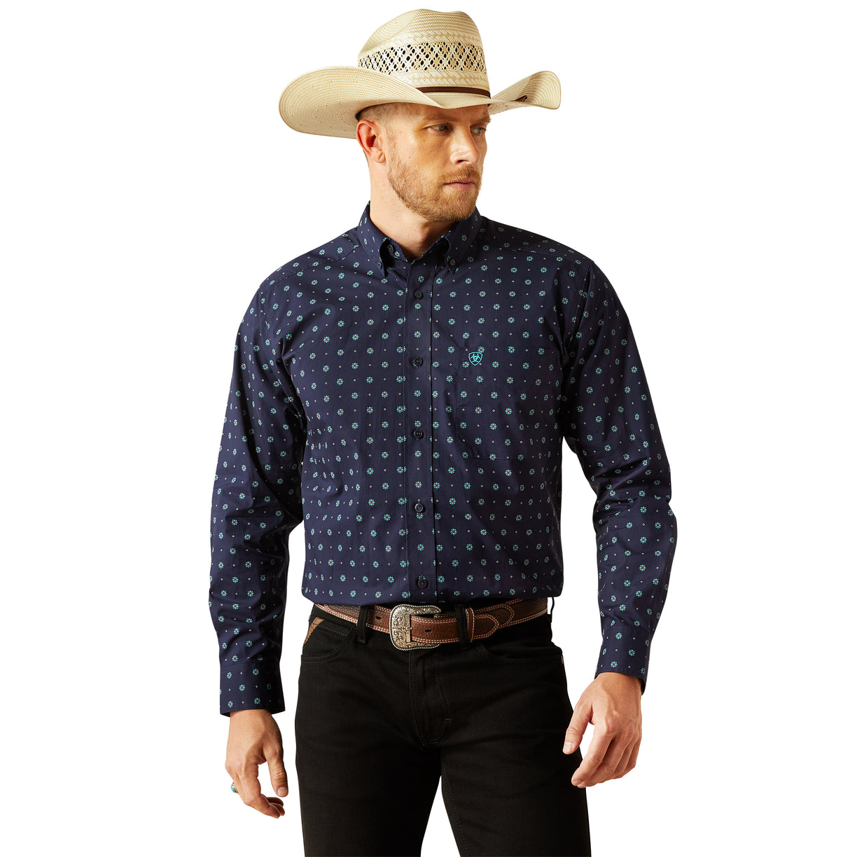 Ariat Men's Jacobi Classic Fit Shirt in navy pattern - Front