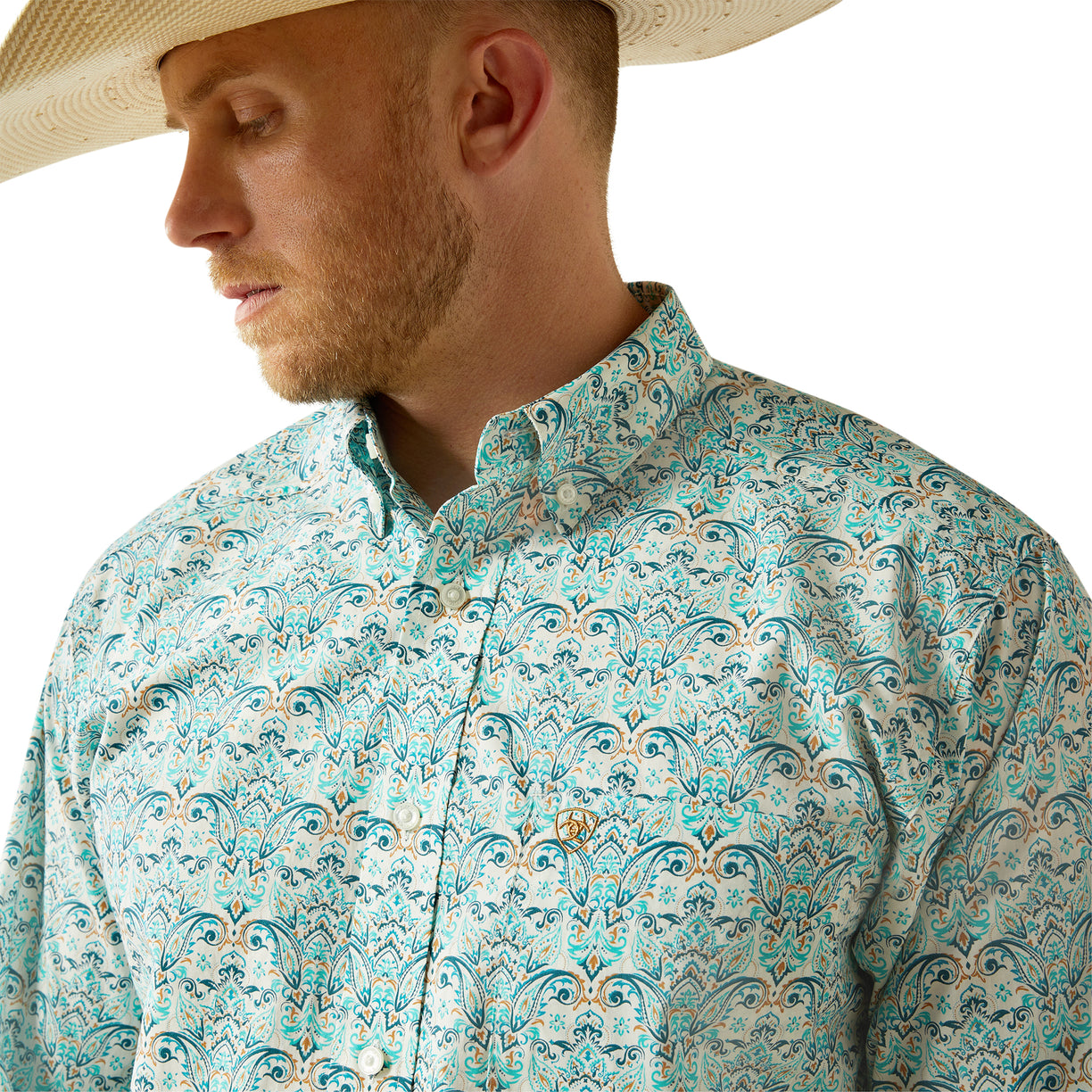 Ariat Men's Jerome Classic Fit Shirt in light blue pattern - Detail