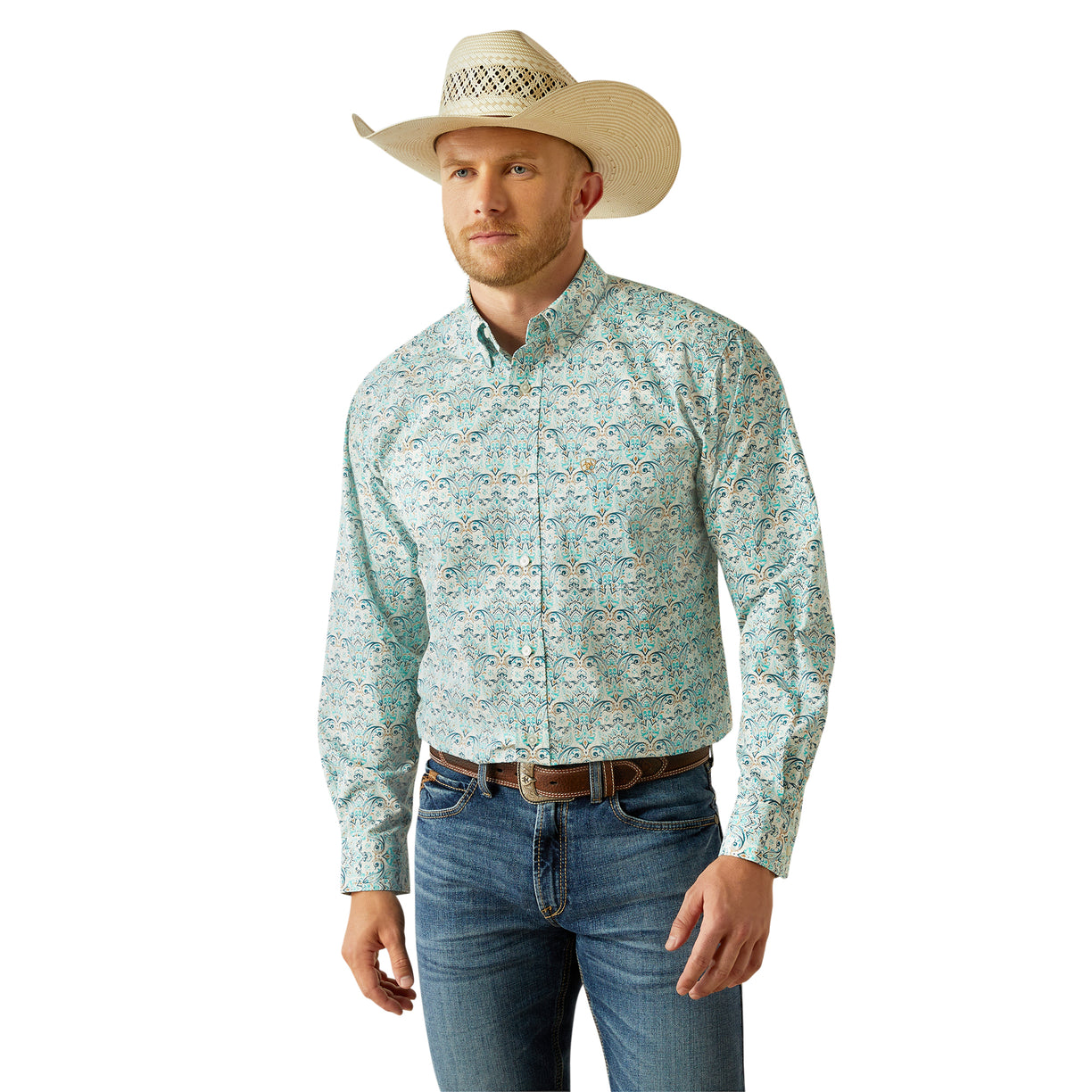 Ariat Men's Jerome Classic Fit Shirt in light blue pattern - Front