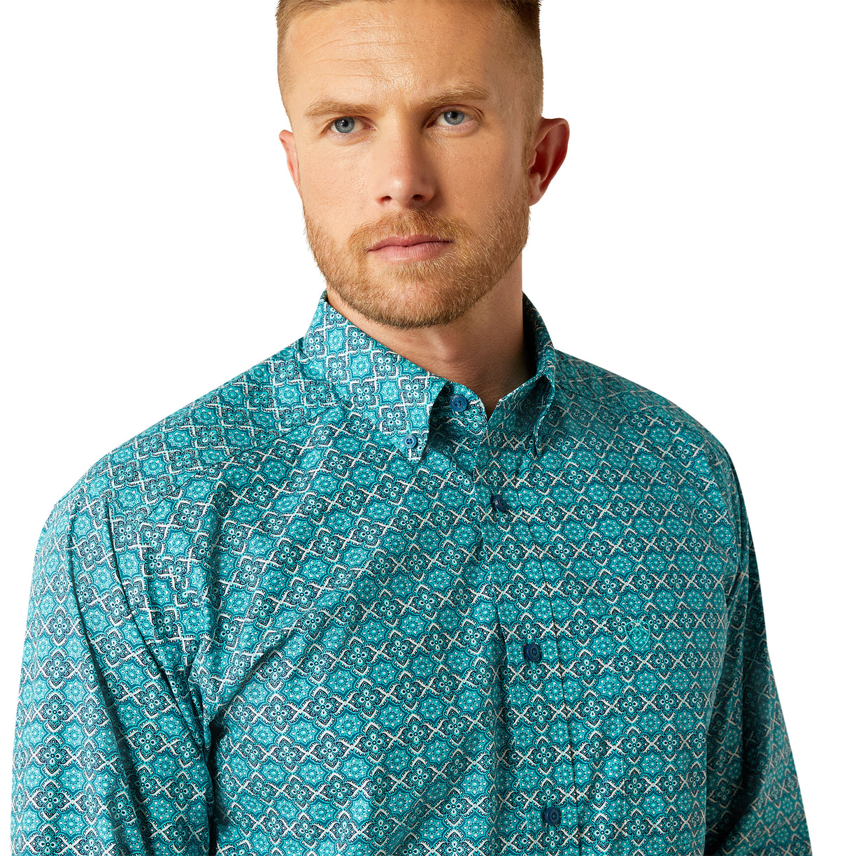 Ariat Men's Jordy Classic Fit Shirt in blue pattern - Detail