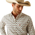 Ariat Men's Judas Fitted Shirt in white & brown pattern - Detail