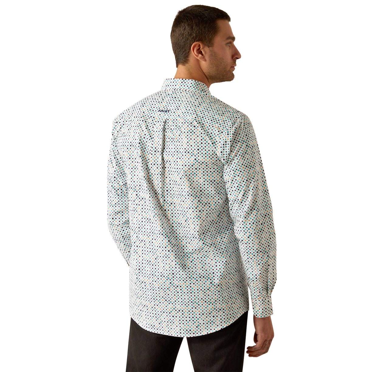 Ariat Men's Jansen Fitted Shirt in white & blue pattern - Back
