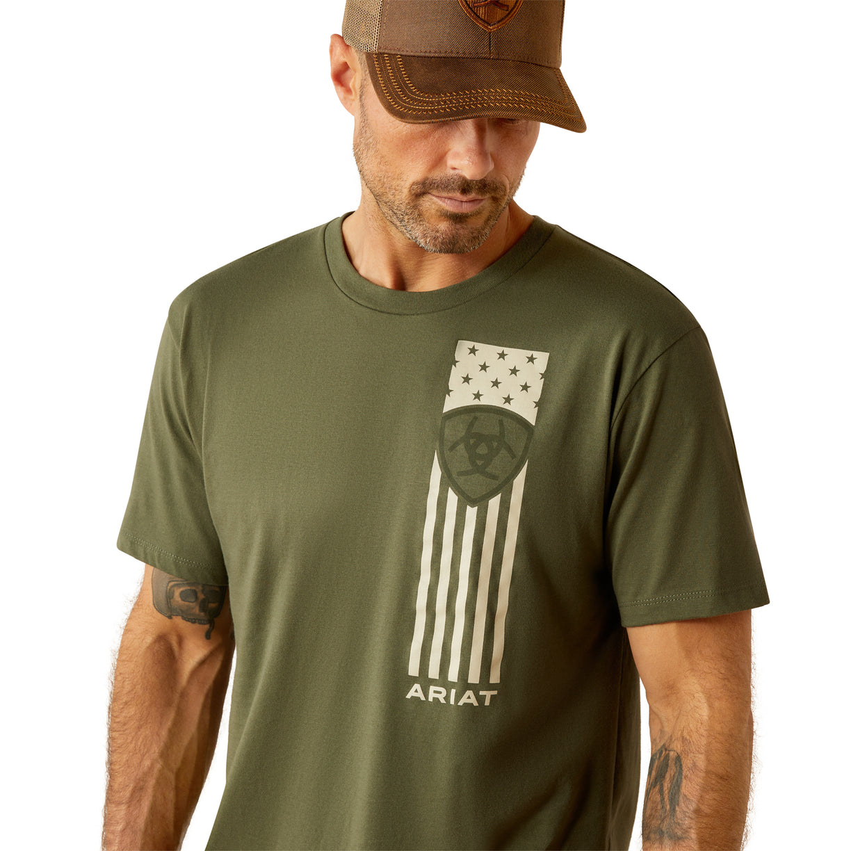 Ariat Men's Patriot Stripe T-Shirt in Surplus Green Colour Detail