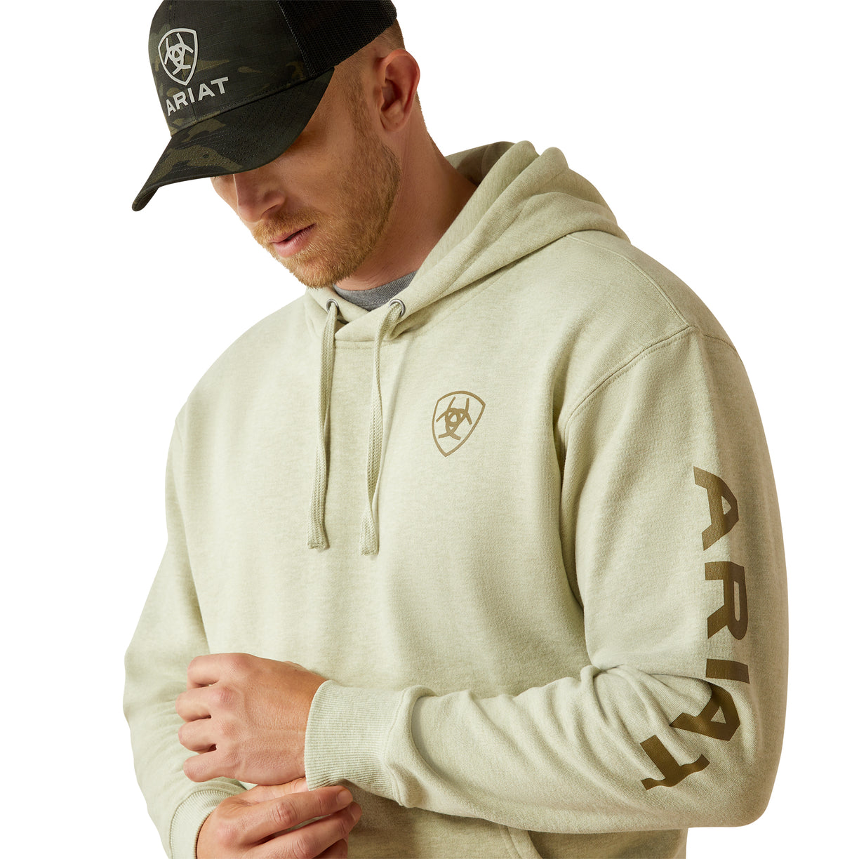 Ariat Men's Logo Hoodie in Sage Heather Colour Detail