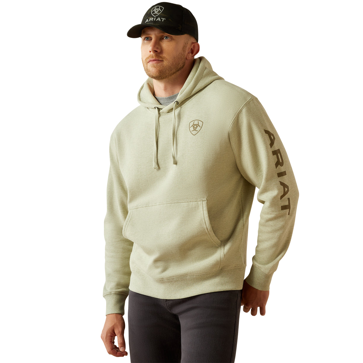 Ariat Men's Logo Hoodie in Sage Heather Colour Front
