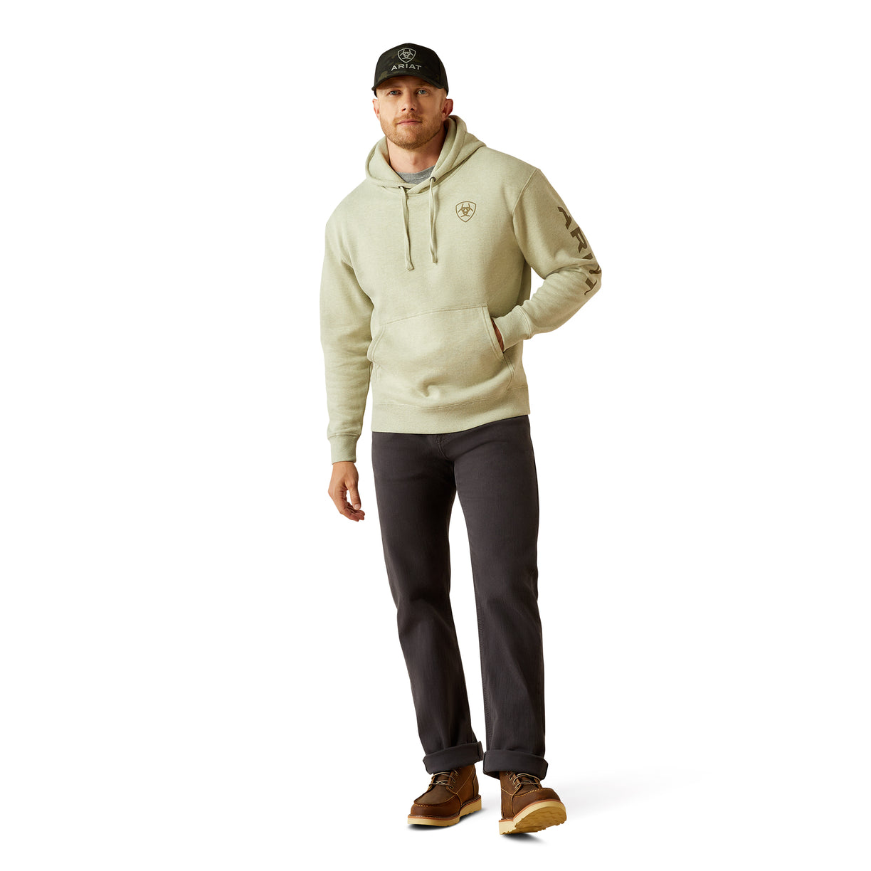 Ariat Men's Logo Hoodie in Sage Heather Colour Full
